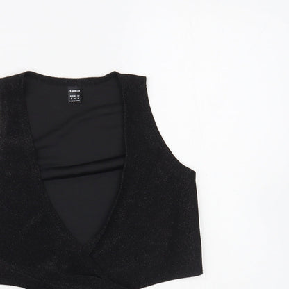 SheIn Womens Black  Polyester Wrap Blouse Size S V-Neck