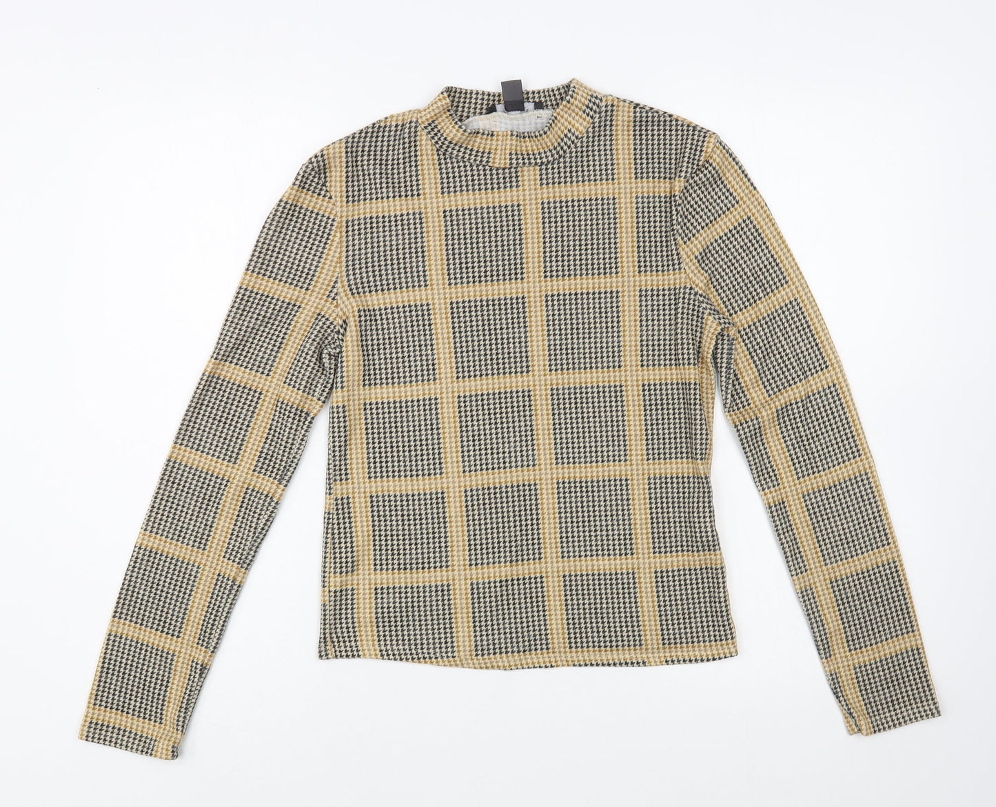 Primark Womens Beige Houndstooth Polyester Basic Blouse Size 6 Mock Neck