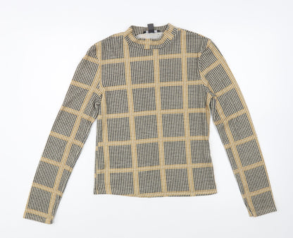 Primark Womens Beige Houndstooth Polyester Basic Blouse Size 6 Mock Neck