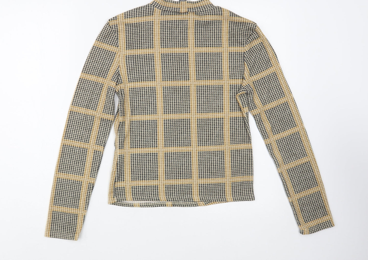 Primark Womens Beige Houndstooth Polyester Basic Blouse Size 6 Mock Neck