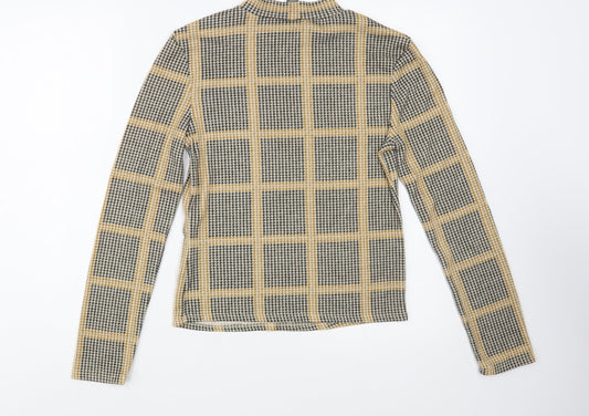 Primark Womens Beige Houndstooth Polyester Basic Blouse Size 6 Mock Neck
