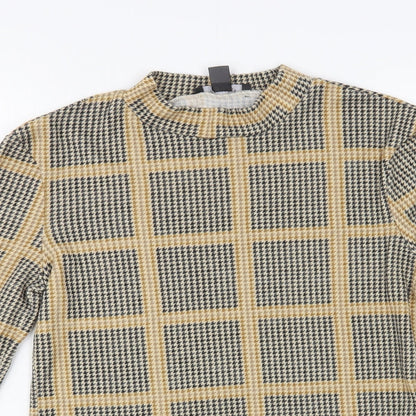 Primark Womens Beige Houndstooth Polyester Basic Blouse Size 6 Mock Neck