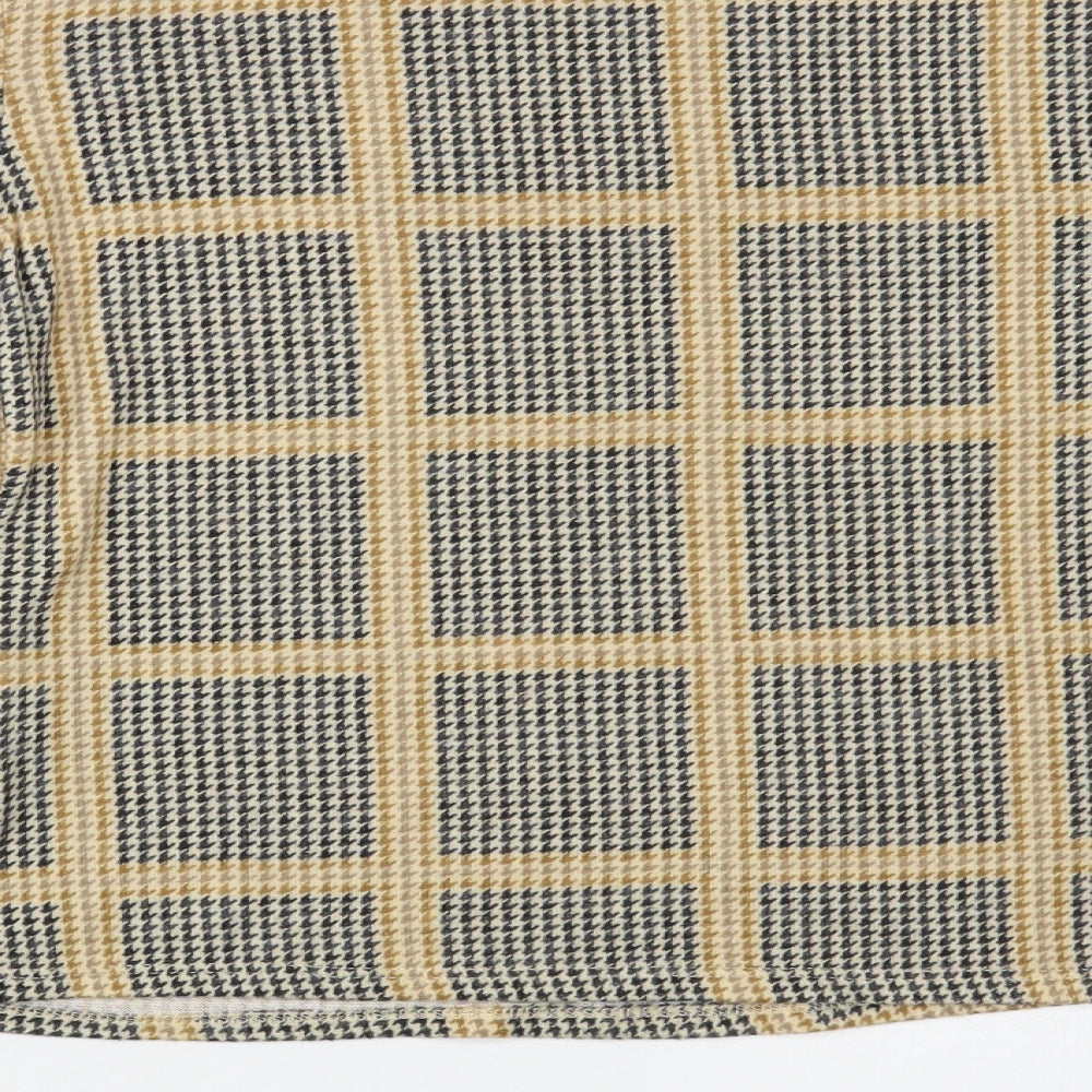 Primark Womens Beige Houndstooth Polyester Basic Blouse Size 6 Mock Neck