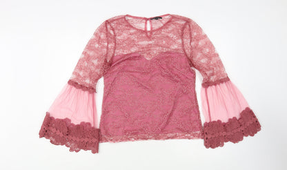 Lexie & Lola Womens Pink  Polyester Basic Blouse Size 6 Round Neck