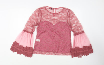 Lexie & Lola Womens Pink  Polyester Basic Blouse Size 6 Round Neck