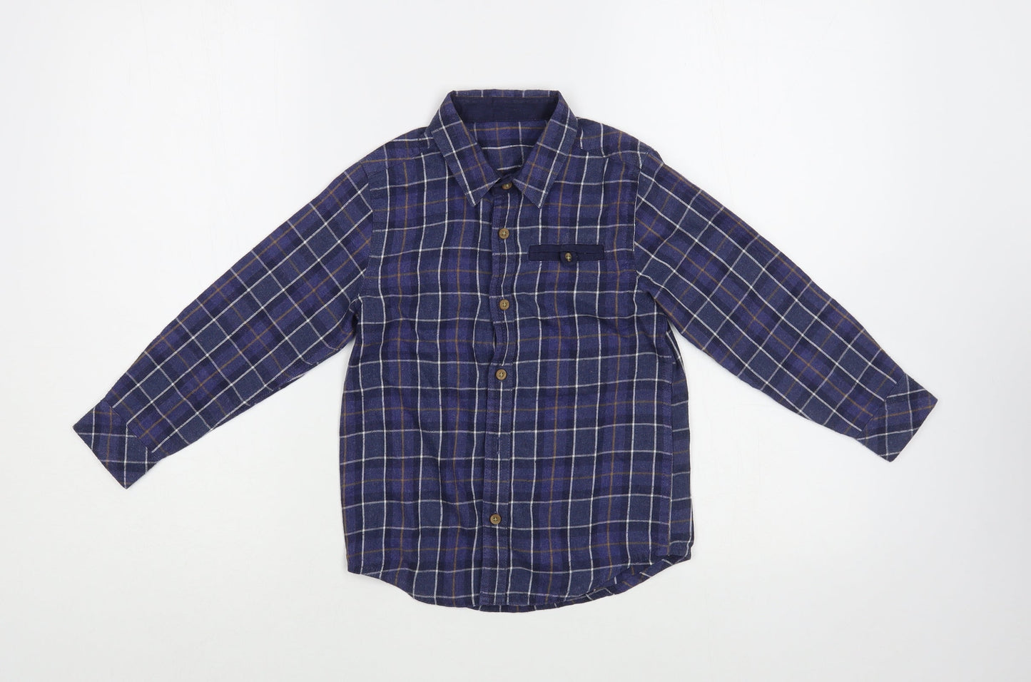 Dunnes Stores Boys Blue Plaid Cotton Basic Button-Up Size 5 Years Collared Button