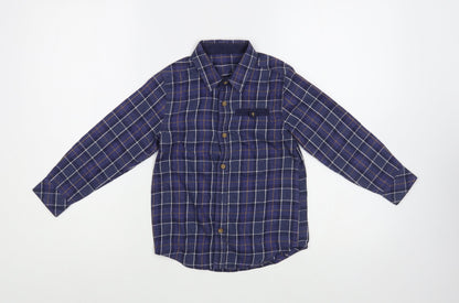 Dunnes Stores Boys Blue Plaid Cotton Basic Button-Up Size 5 Years Collared Button