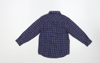 Dunnes Stores Boys Blue Plaid Cotton Basic Button-Up Size 5 Years Collared Button