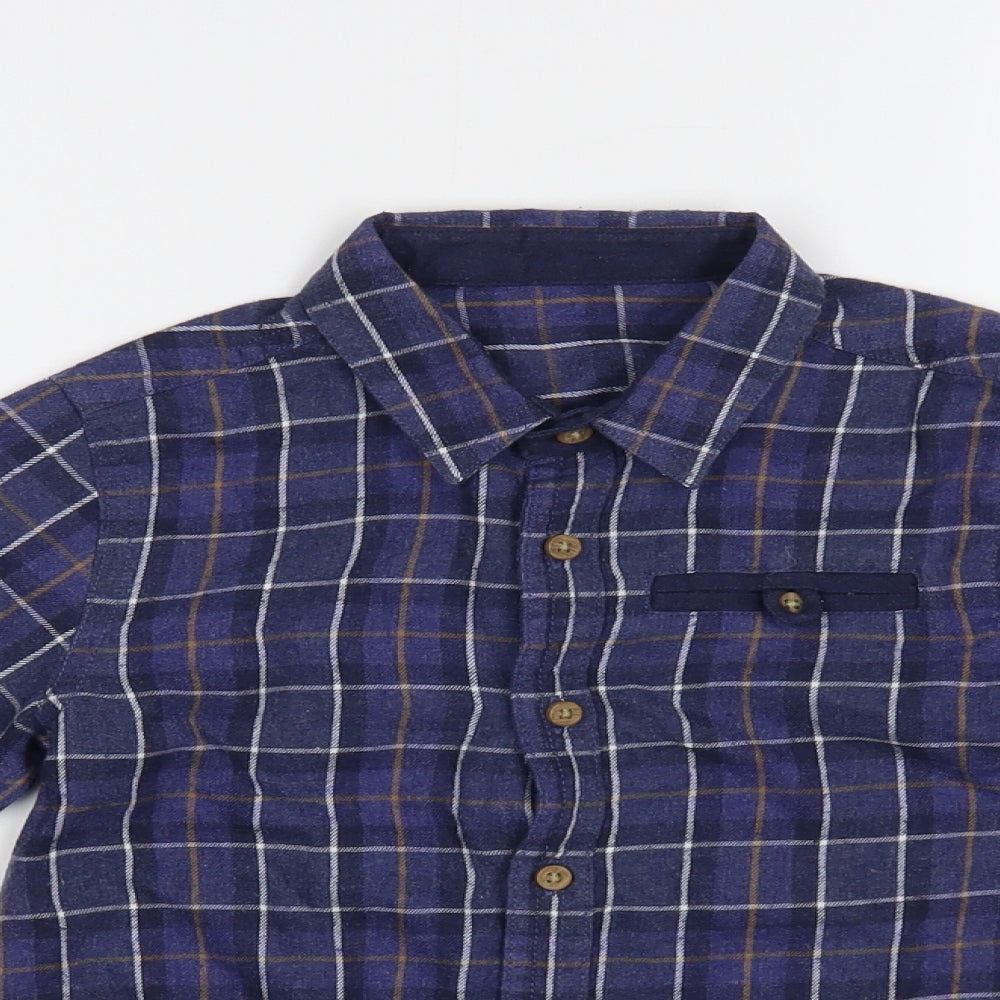 Dunnes Stores Boys Blue Plaid Cotton Basic Button-Up Size 5 Years Collared Button