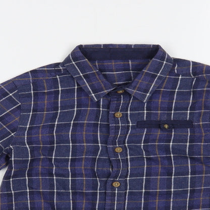 Dunnes Stores Boys Blue Plaid Cotton Basic Button-Up Size 5 Years Collared Button