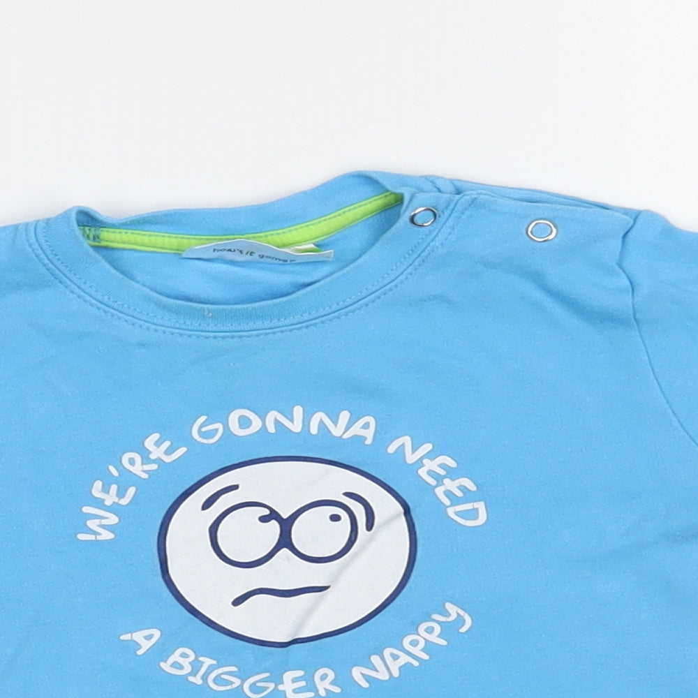 Hairy Baby Baby Blue  Cotton Basic T-Shirt Size 9-12 Months Crew Neck Snap