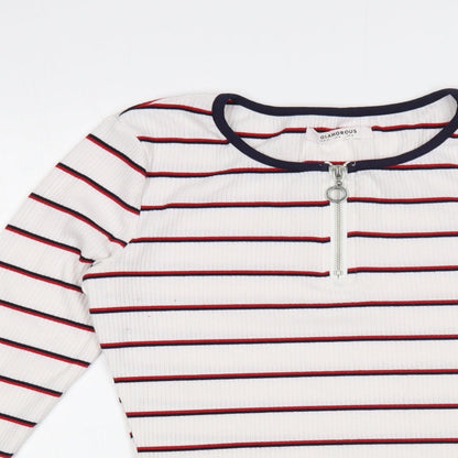 Glamorous Womens White Striped Polyester Basic T-Shirt Size 8 Boat Neck - Cropped