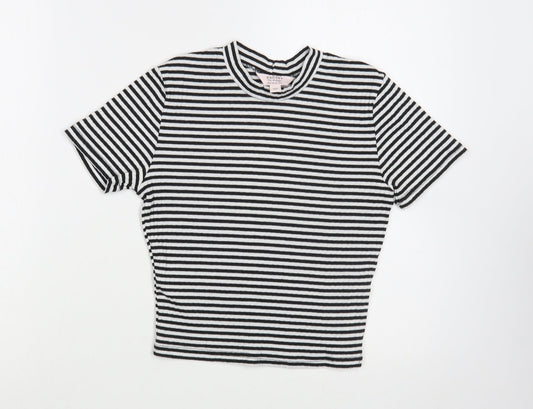 Miss Selfridge Womens White Striped Polyester Cropped Blouse Size 8 Crew Neck