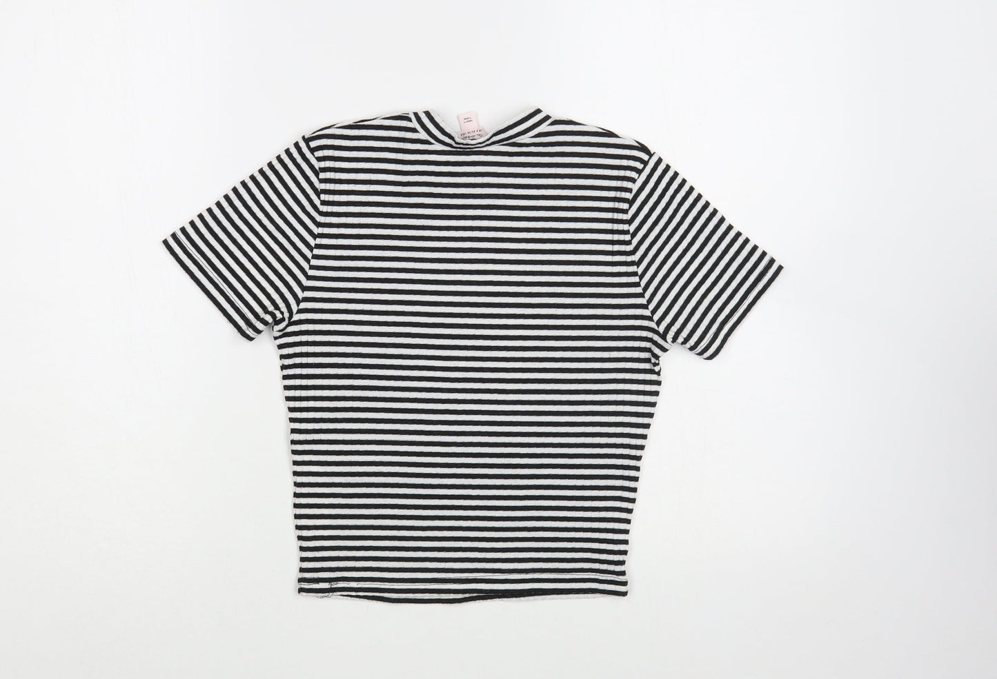 Miss Selfridge Womens White Striped Polyester Cropped Blouse Size 8 Crew Neck