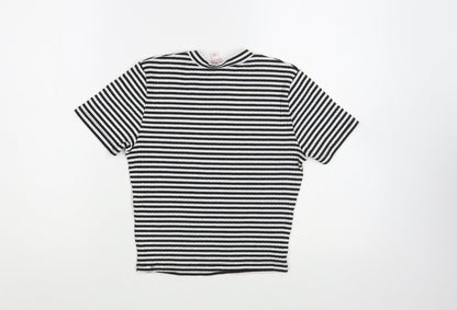 Miss Selfridge Womens White Striped Polyester Cropped Blouse Size 8 Crew Neck