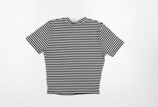 Miss Selfridge Womens White Striped Polyester Cropped Blouse Size 8 Crew Neck