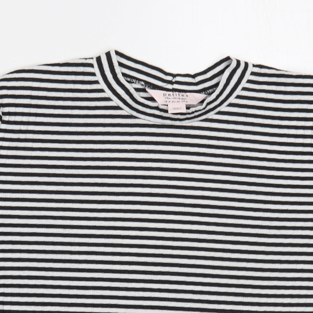 Miss Selfridge Womens White Striped Polyester Cropped Blouse Size 8 Crew Neck