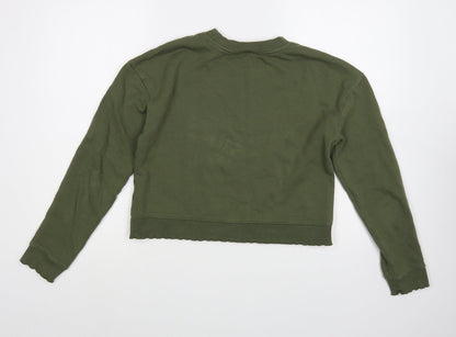 Miss Selfridge Womens Green  Cotton Pullover Sweatshirt Size 8  Pullover