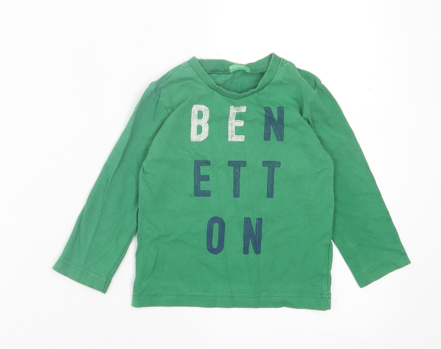 United Colors of Benetton Boys Green  Cashgora Basic Casual Size 2 Years Crew Neck Pullover