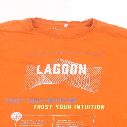 name it Boys Orange  Cotton Basic T-Shirt Size 11-12 Years Crew Neck Pullover