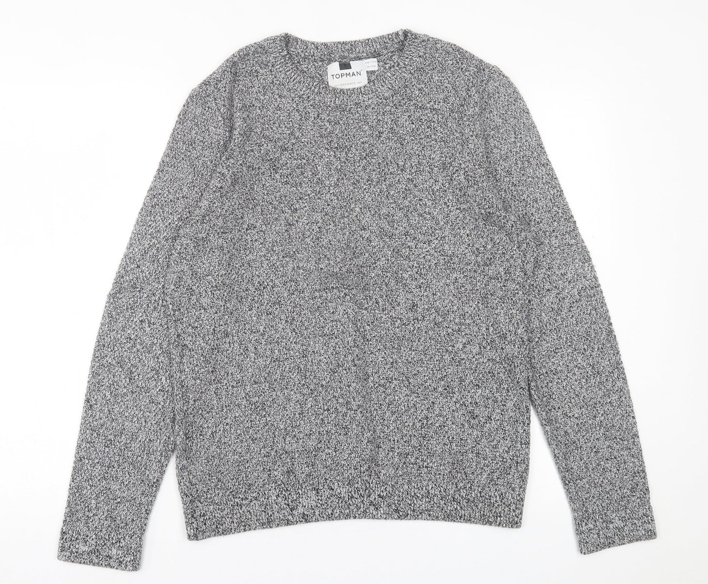 Topman Mens Grey Crew Neck  Acrylic Pullover Jumper Size S