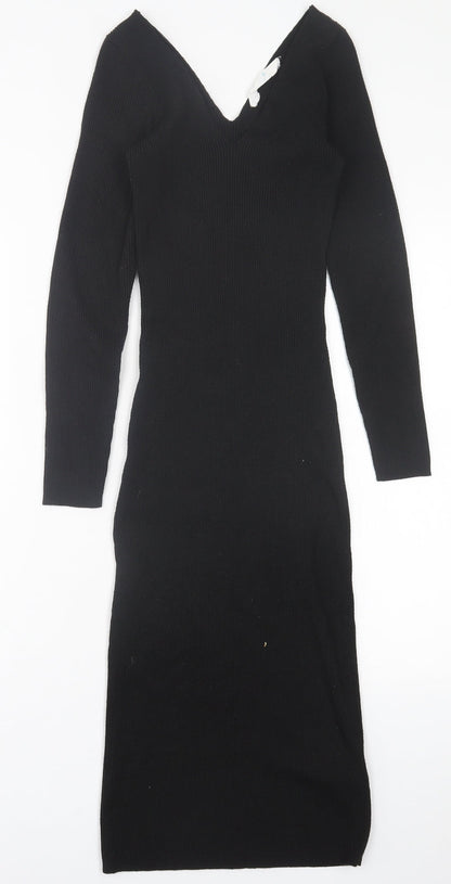 Primark Womens Black  Viscose Jumper Dress  Size XS  V-Neck Pullover
