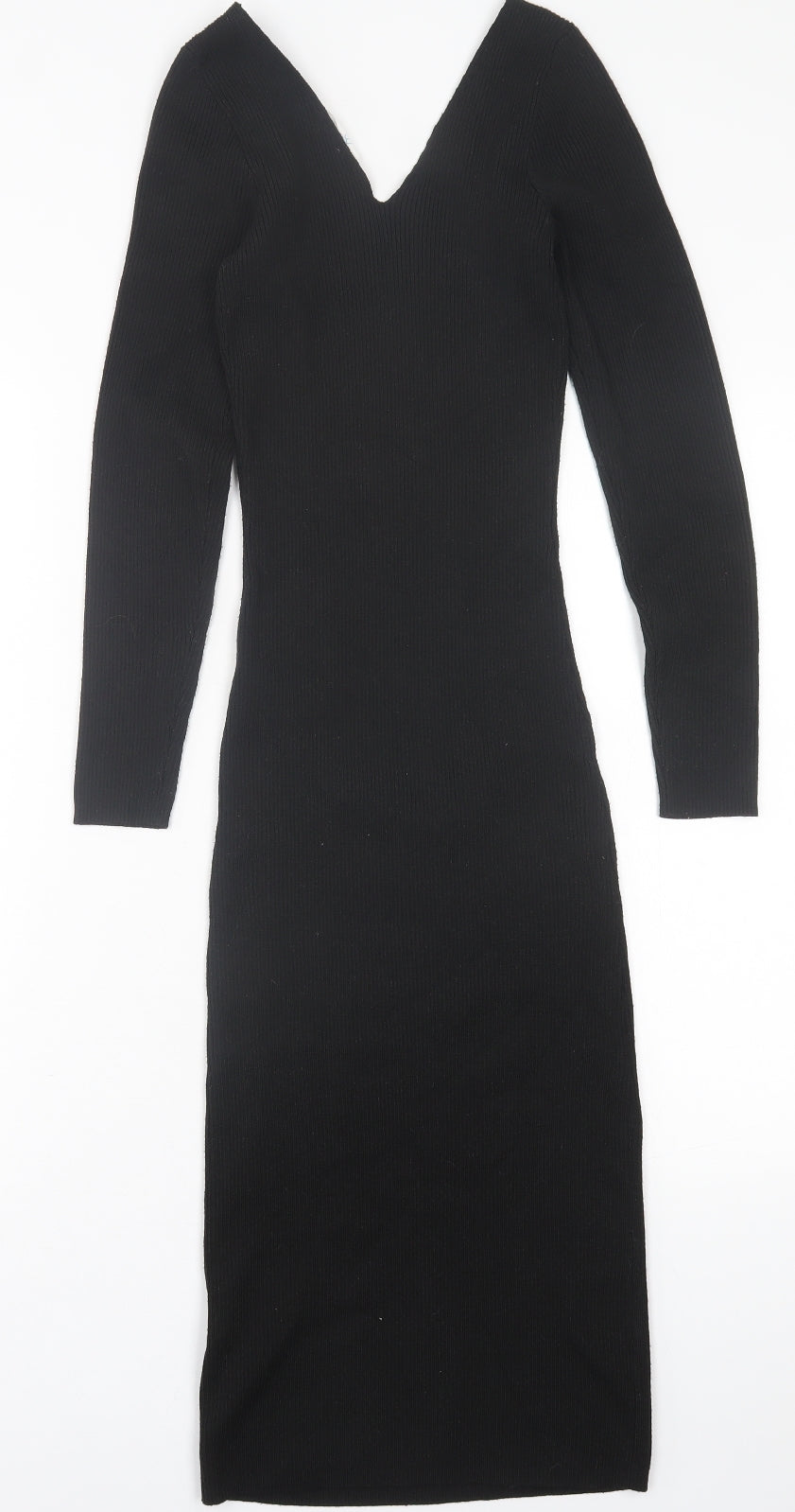 Primark Womens Black  Viscose Jumper Dress  Size XS  V-Neck Pullover