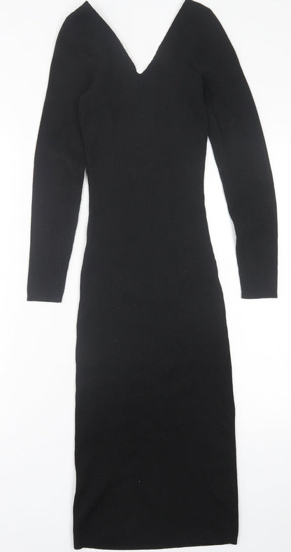 Primark Womens Black  Viscose Jumper Dress  Size XS  V-Neck Pullover