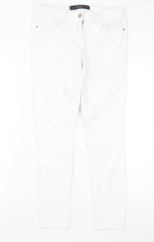 Dunnes Stores Womens White  Cotton Skinny Jeans Size 10 L26 in Regular Button