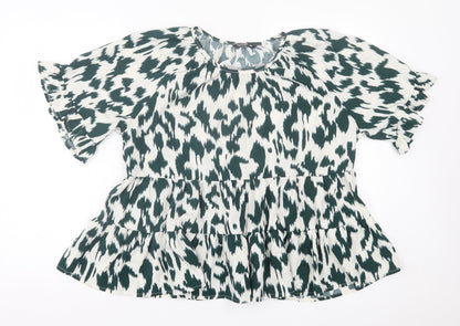 SheIn Womens Green Animal Print Polyester Basic Blouse Size XL Roll Neck