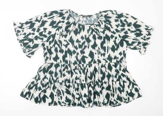SheIn Womens Green Animal Print Polyester Basic Blouse Size XL Roll Neck