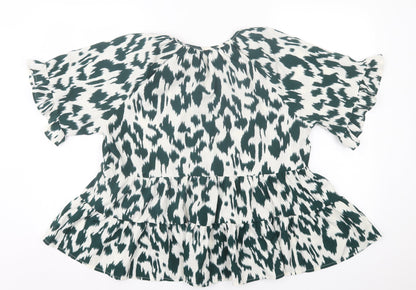 SheIn Womens Green Animal Print Polyester Basic Blouse Size XL Roll Neck