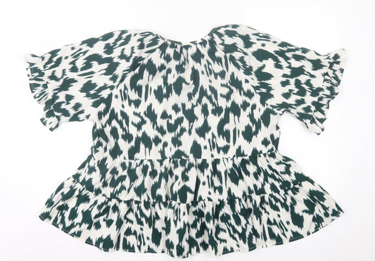 SheIn Womens Green Animal Print Polyester Basic Blouse Size XL Roll Neck