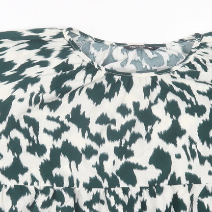 SheIn Womens Green Animal Print Polyester Basic Blouse Size XL Roll Neck