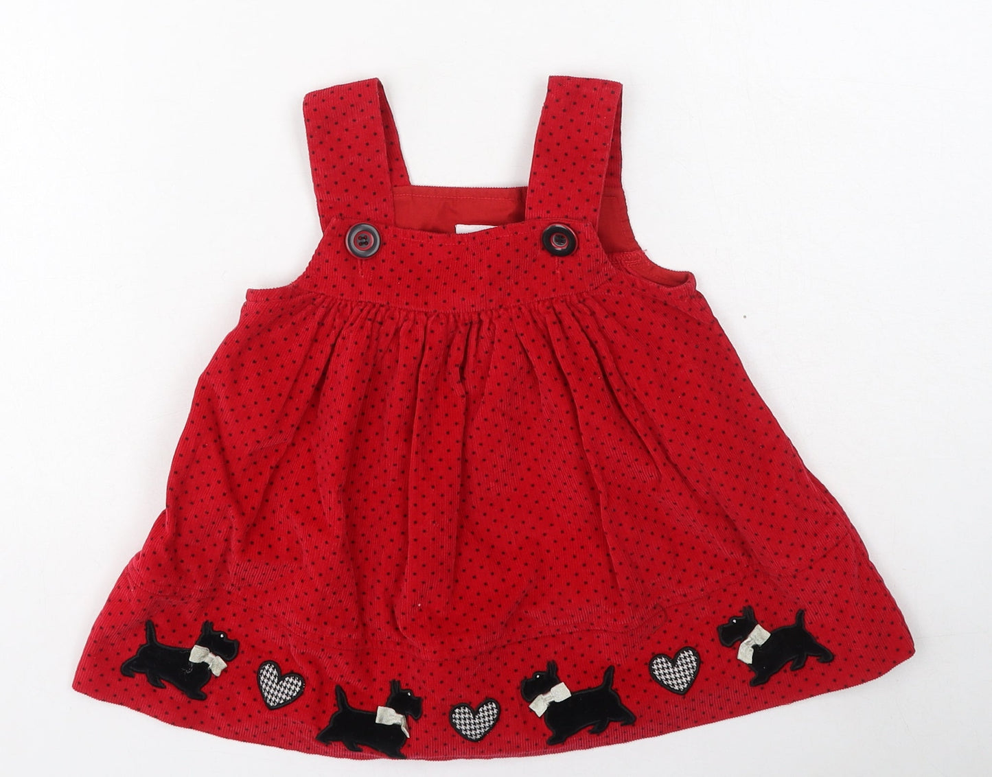 Samara Girls Red Spotted Cotton Pinafore/Dungaree Dress  Size S  Square Neck