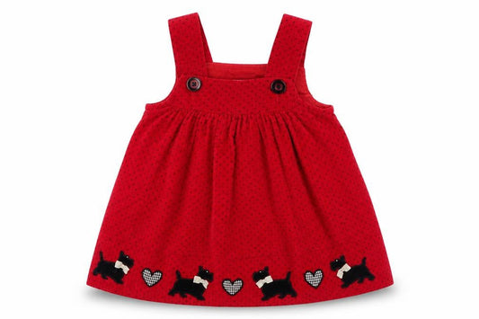 Samara Girls Red Spotted Cotton Pinafore/Dungaree Dress  Size S  Square Neck