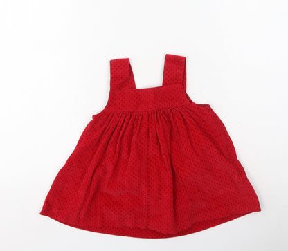 Samara Girls Red Spotted Cotton Pinafore/Dungaree Dress  Size S  Square Neck