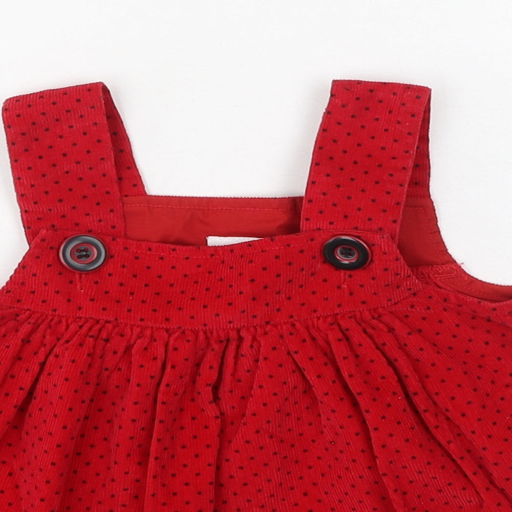 Samara Girls Red Spotted Cotton Pinafore/Dungaree Dress  Size S  Square Neck