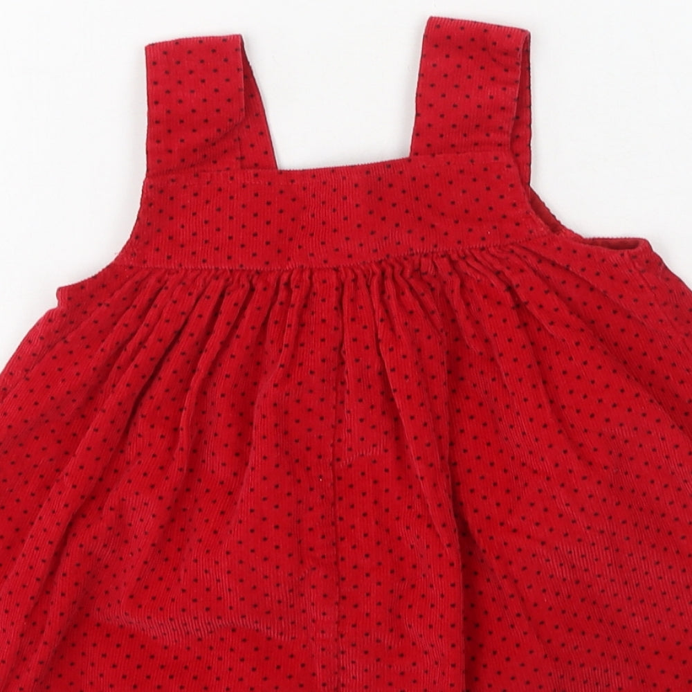 Samara Girls Red Spotted Cotton Pinafore/Dungaree Dress  Size S  Square Neck