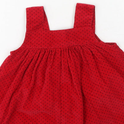 Samara Girls Red Spotted Cotton Pinafore/Dungaree Dress  Size S  Square Neck