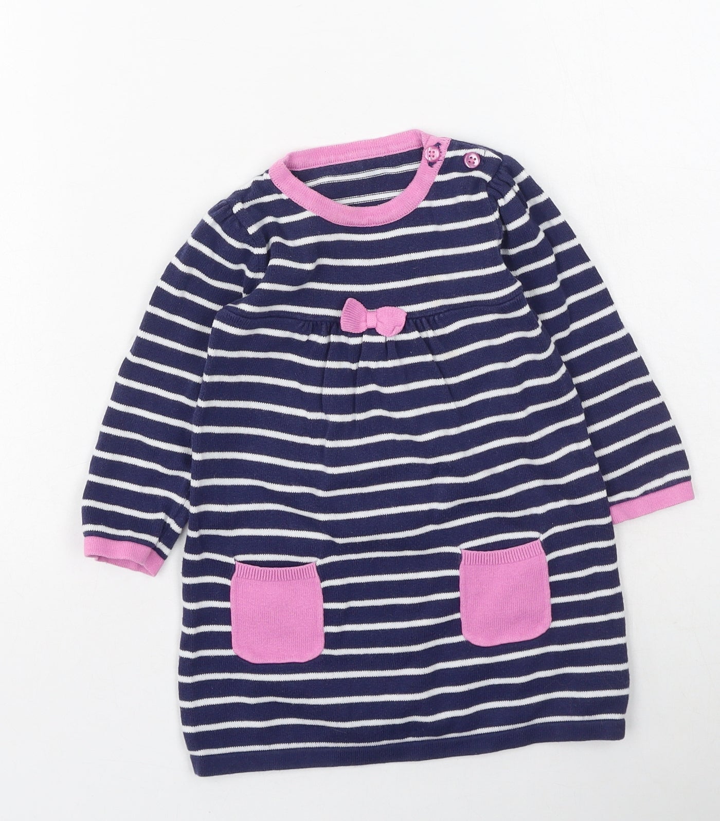 George  Girls Blue Striped Cotton Jacket Dress  Size 9-12 Months  Round Neck