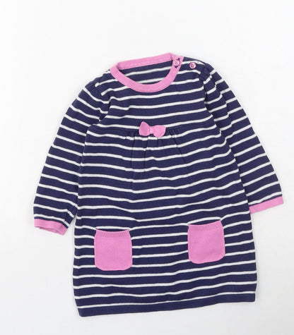 George  Girls Blue Striped Cotton Jacket Dress  Size 9-12 Months  Round Neck