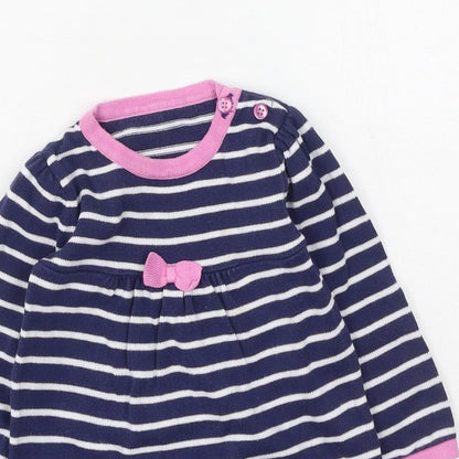 George  Girls Blue Striped Cotton Jacket Dress  Size 9-12 Months  Round Neck