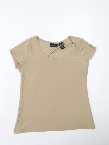 Nina Leonard Womens Brown  Polyester Basic T-Shirt Size M Round Neck
