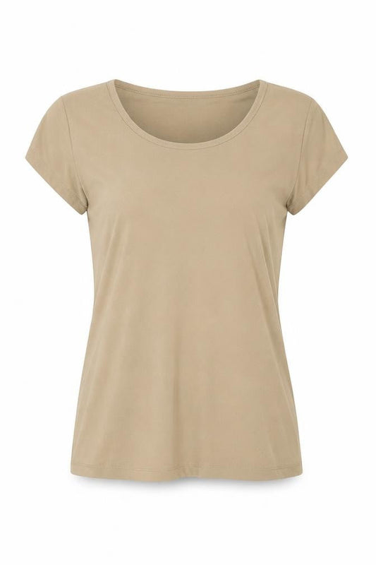 Nina Leonard Womens Brown  Polyester Basic T-Shirt Size M Round Neck