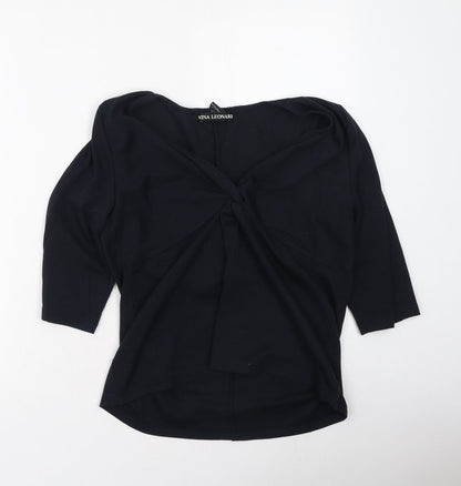 Nina Leonard Womens Blue V-Neck  Acrylic Pullover Jumper Size M