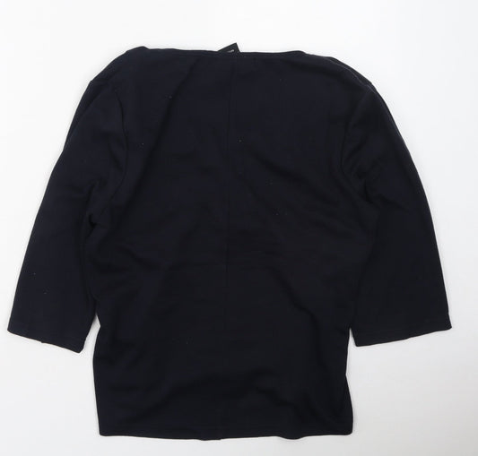 Nina Leonard Womens Blue V-Neck  Acrylic Pullover Jumper Size M
