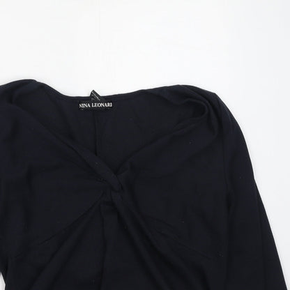 Nina Leonard Womens Blue V-Neck  Acrylic Pullover Jumper Size M