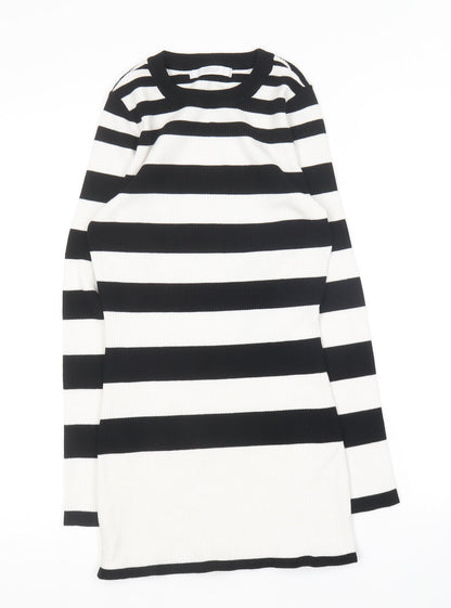 Lipsy Womens Black Round Neck Striped Cotton Pullover Jumper Size 8