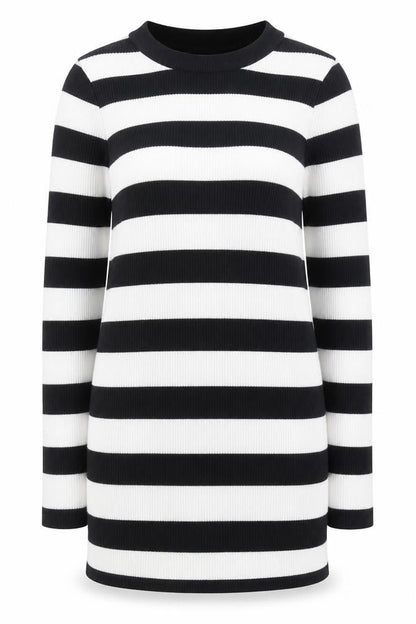 Lipsy Womens Black Round Neck Striped Cotton Pullover Jumper Size 8